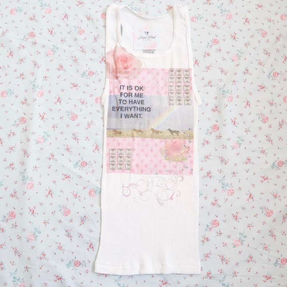 everything i want tank top y2k graphic ribbed tank mcbling saint pink